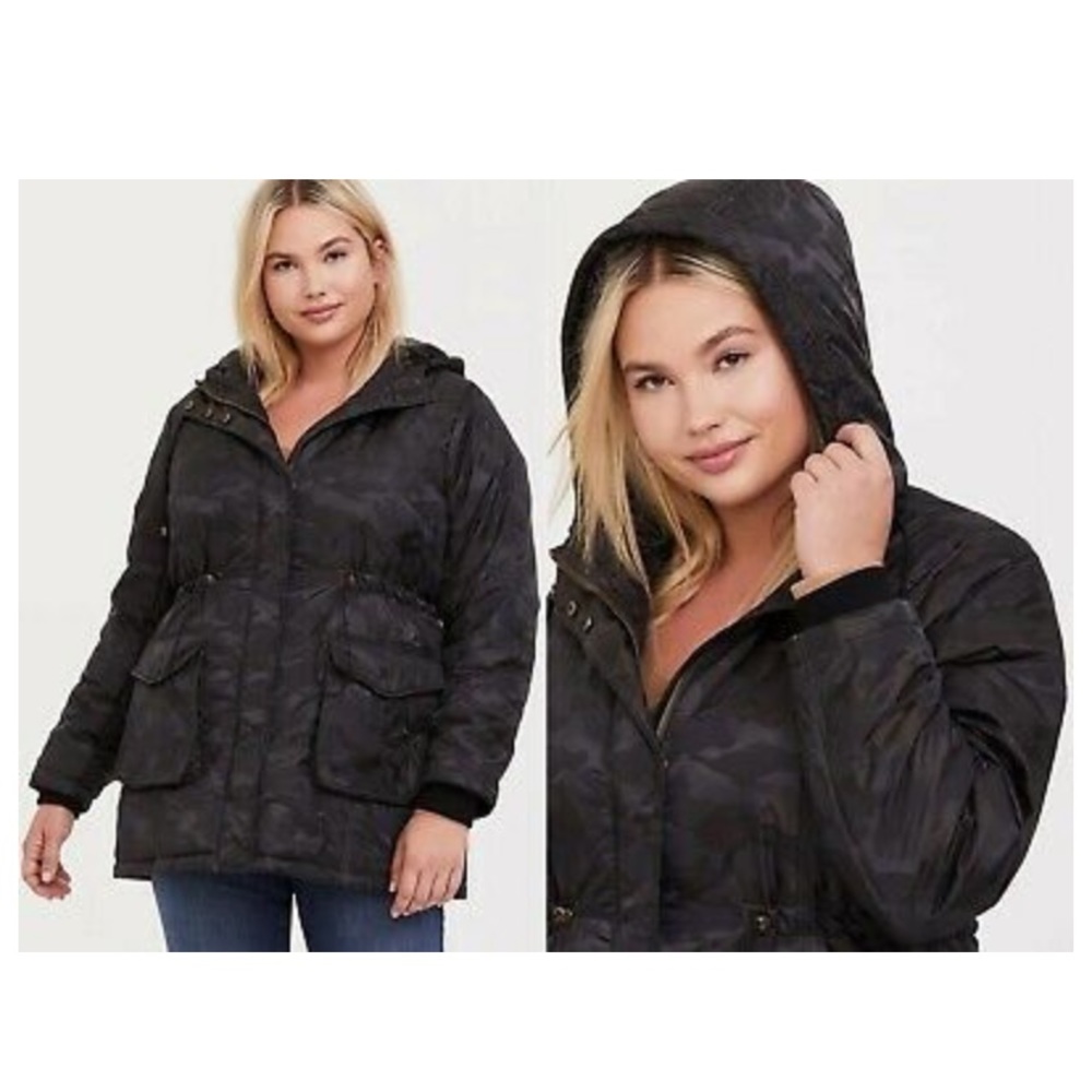Neutral Camo print waist tie winter jacket